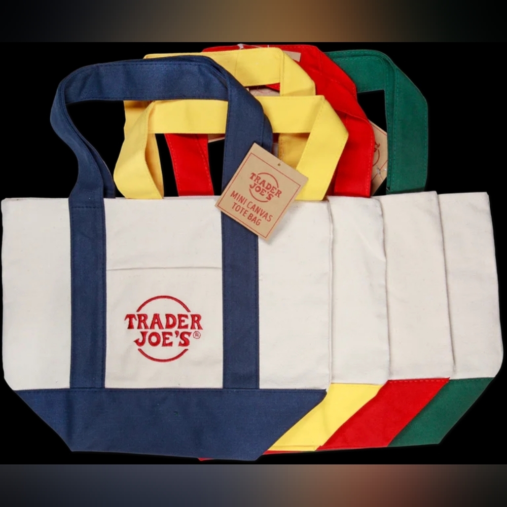 trader Joes Mini Canvas Tote Bag - Blue, Red, Yellow Or Green